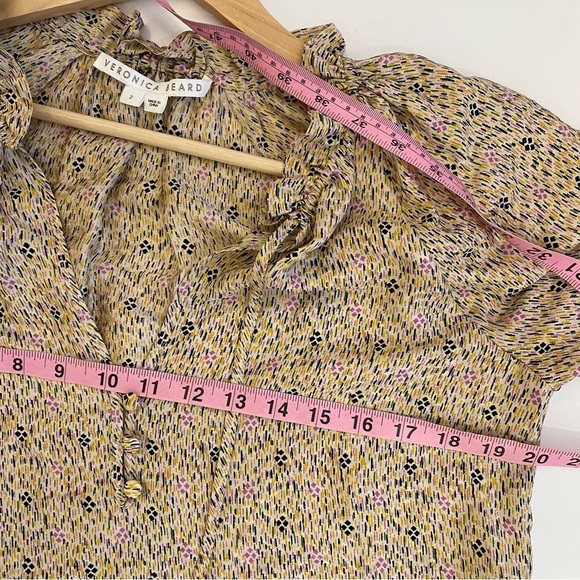 Veronica Beard || Antonette Blouse Floral Silk Top Ruffle Puff Sleeve Ivory 2 - Picture 6 of 10